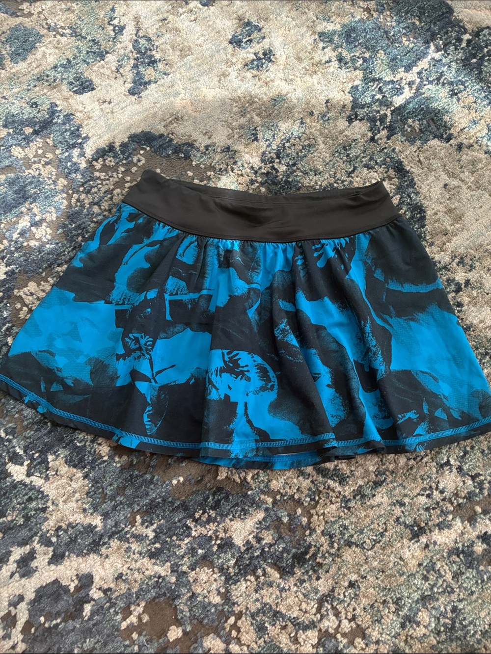 Women's Lucy Blue Floral Athletic Tennis Skirt with Black Waistband